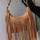 Suede Fringe Adjustable Strap Shoulder Bag - Oh she Rose