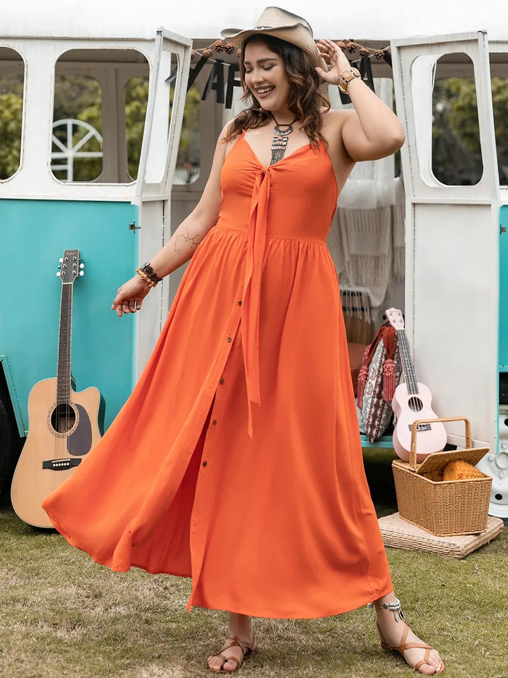 Tangerine Halter Neck Midi Dress - Oh she Rose