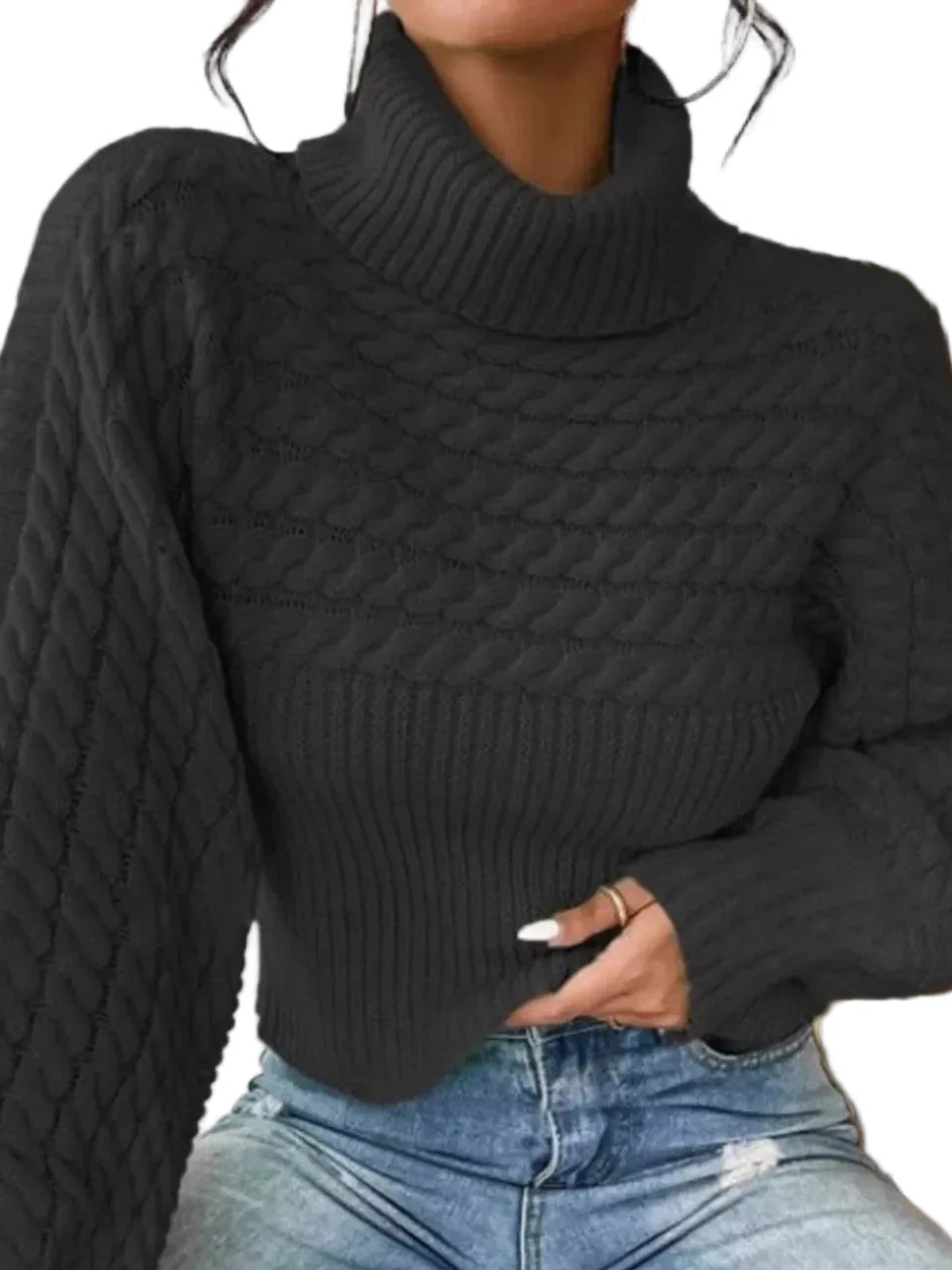 Textured Turtleneck Sweater - Oh she Rose