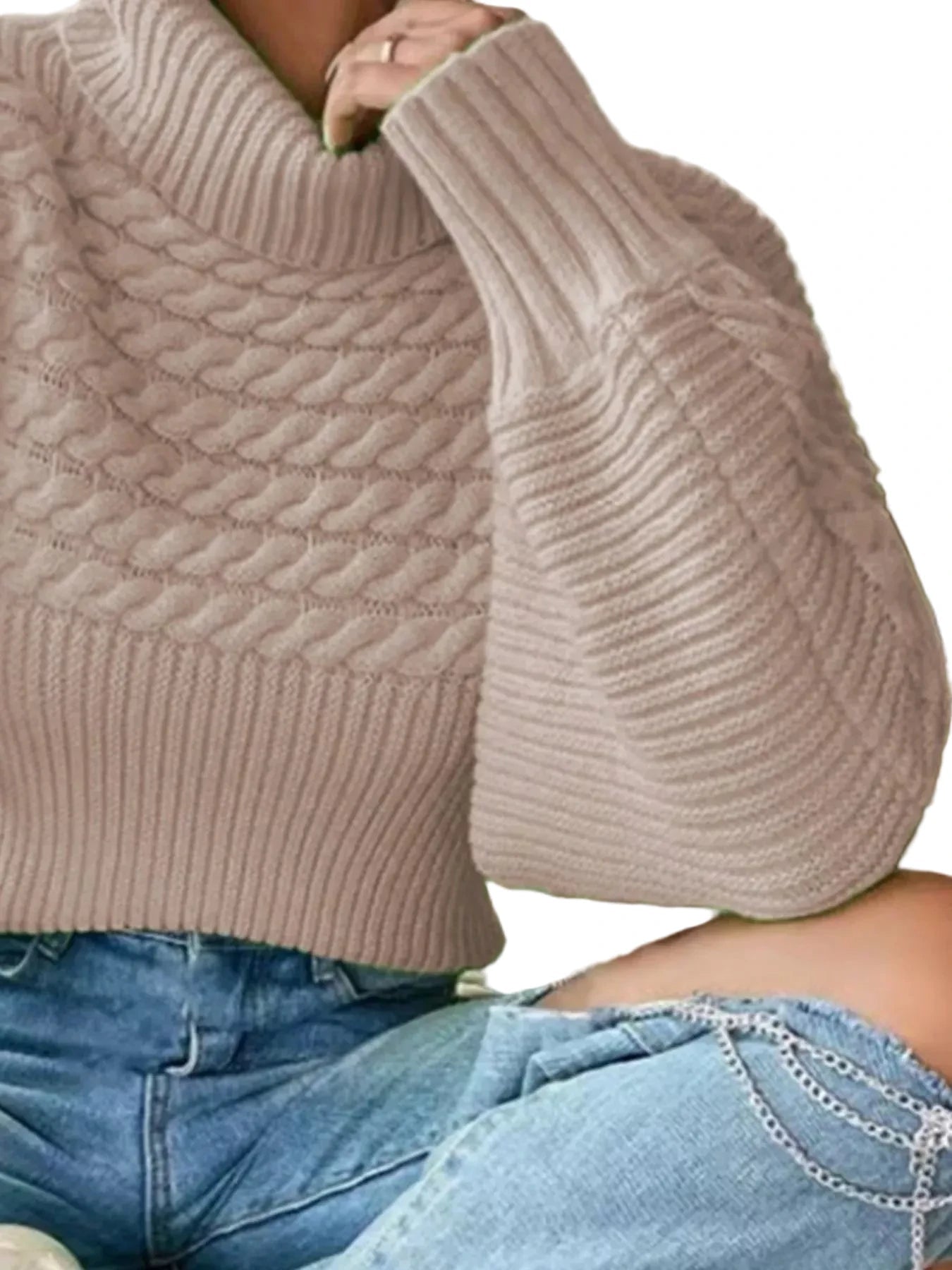 Textured Turtleneck Sweater - Oh she Rose