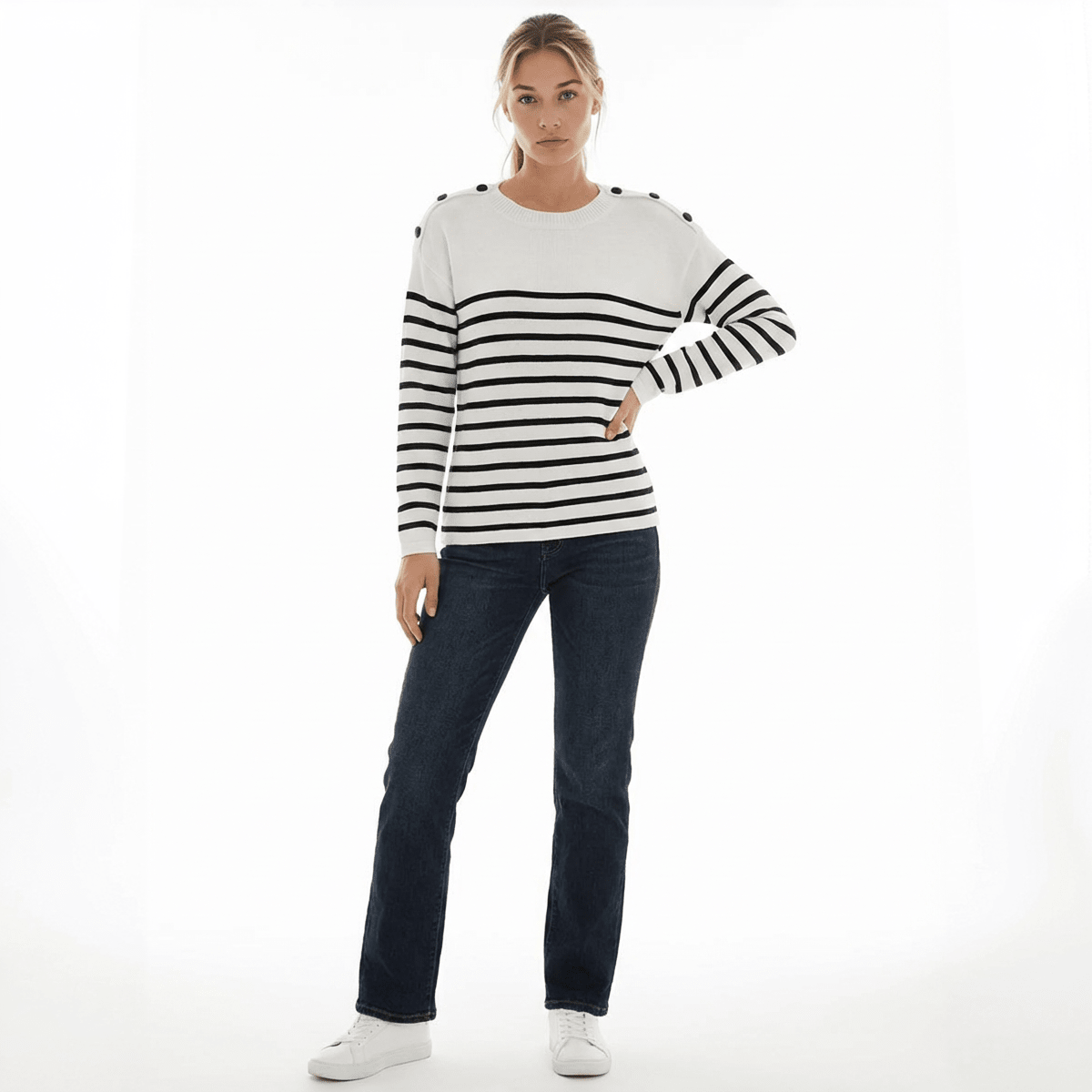 The Breton Button Sweater - Oh she Rose