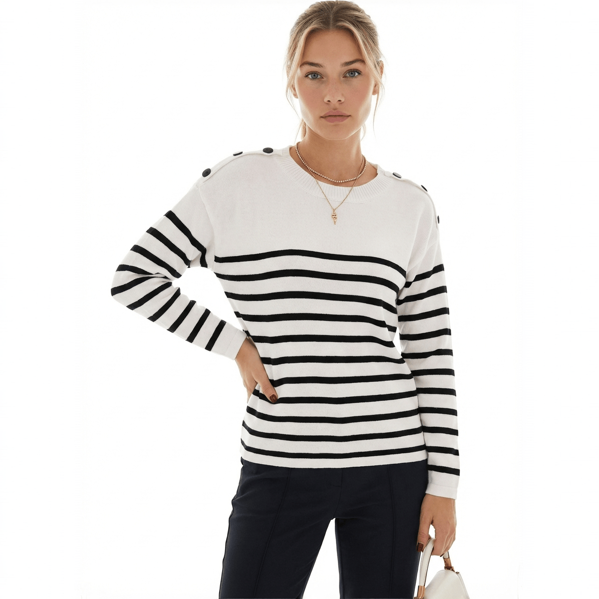 The Breton Button Sweater - Oh she Rose
