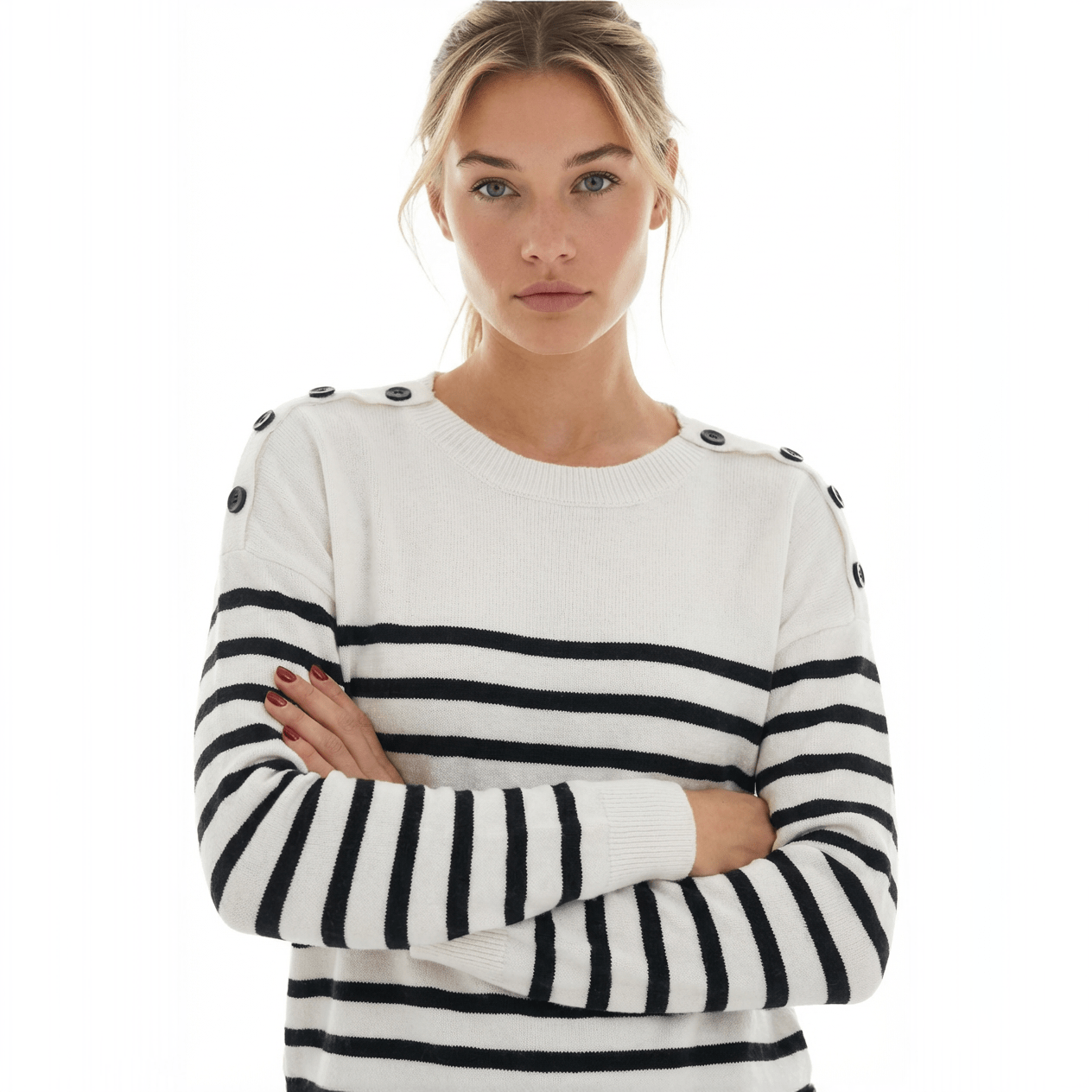 The Breton Button Sweater - Oh she Rose