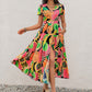 Tropical Print V - Neck Short Sleeve Midi Dress - Oh she Rose