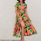 Tropical Print V - Neck Short Sleeve Midi Dress - Oh she Rose