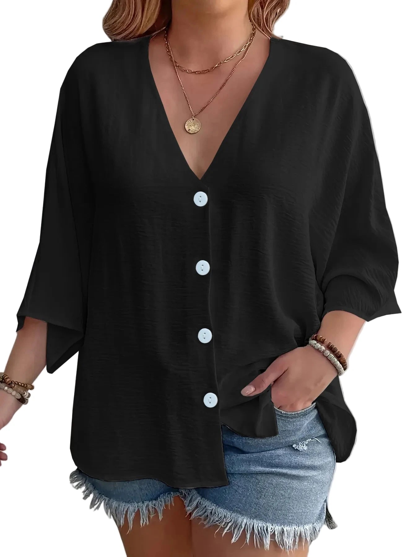 V - Neck Button Down Shirt - Oh she Rose