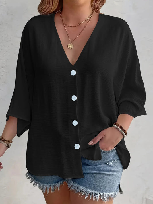 V - Neck Button Down Shirt - Oh she Rose
