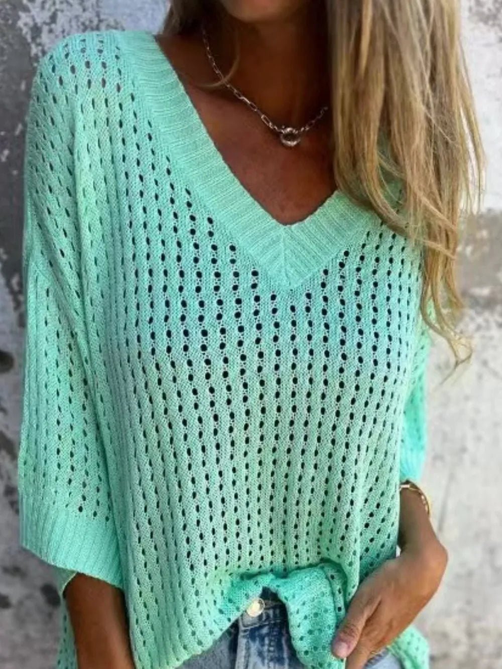 V - Neck Knit Cover Up - Oh she Rose