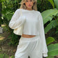 Waffle - Knit Round Neck Top and Pants Set - Oh she Rose