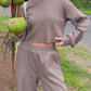 Waffle - Knit Round Neck Top and Pants Set - Oh she Rose