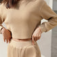 Waffle - Knit Round Neck Top and Pants Set - Oh she Rose
