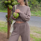 Waffle - Knit Round Neck Top and Pants Set - Oh she Rose