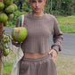 Waffle - Knit Round Neck Top and Pants Set - Oh she Rose