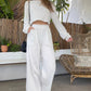 Waffle - Knit Round Neck Top and Pants Set - Oh she Rose