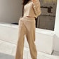 Waffle - Knit Round Neck Top and Pants Set - Oh she Rose