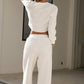 Waffle - Knit Round Neck Top and Pants Set - Oh she Rose