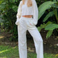 Waffle - Knit Round Neck Top and Pants Set - Oh she Rose
