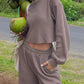 Waffle - Knit Round Neck Top and Pants Set - Oh she Rose