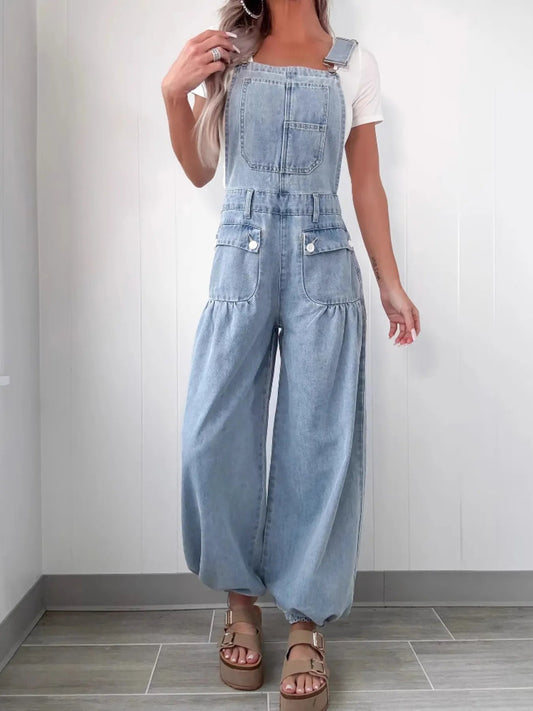 Wide Leg Denim Overalls - Oh she Rose