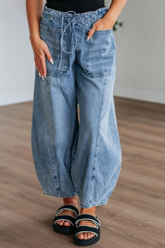 Wide Leg Drawstring Jeans - Oh she Rose