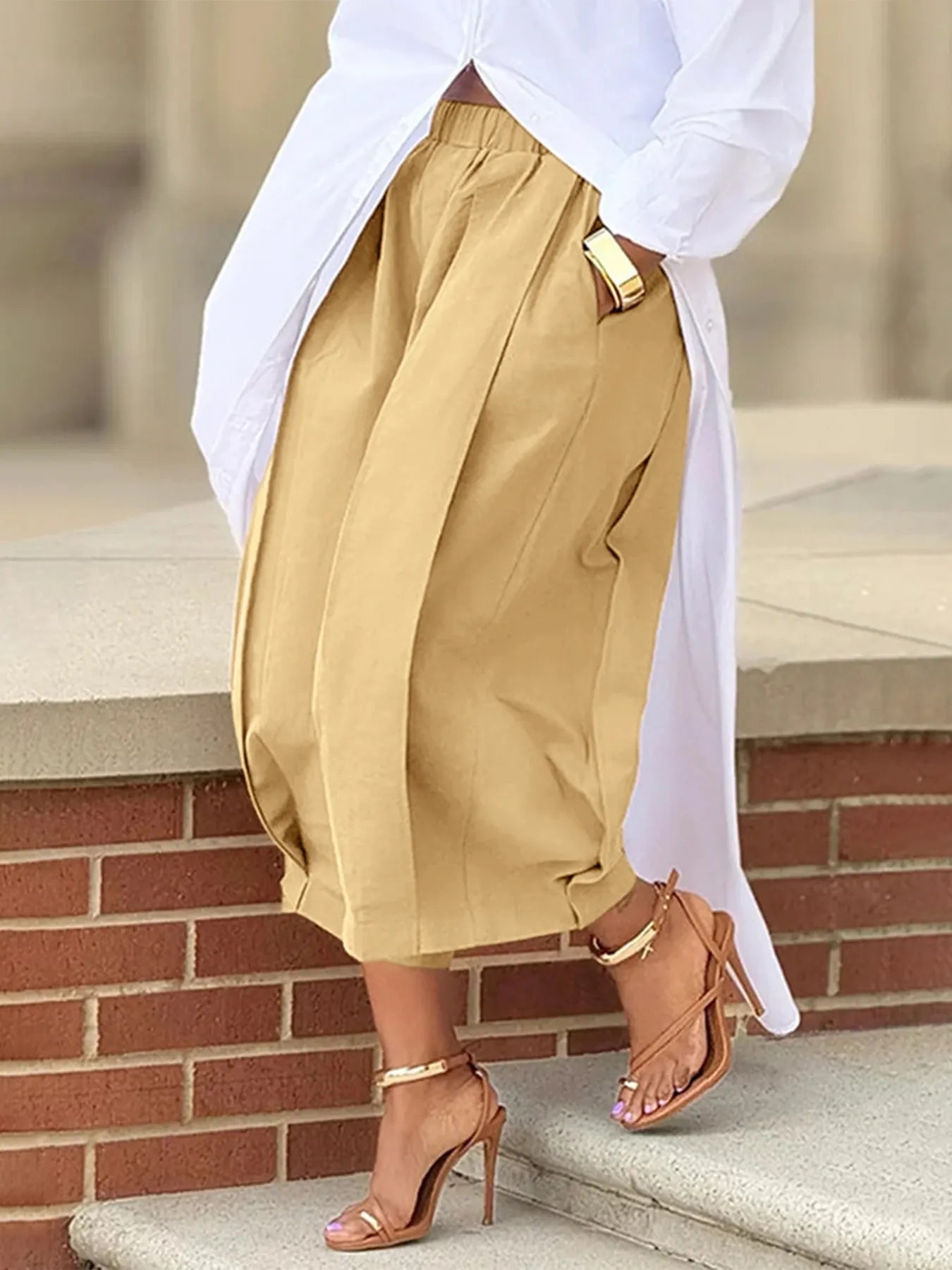 Wide Leg Pleated Cropped Pants - Oh she Rose