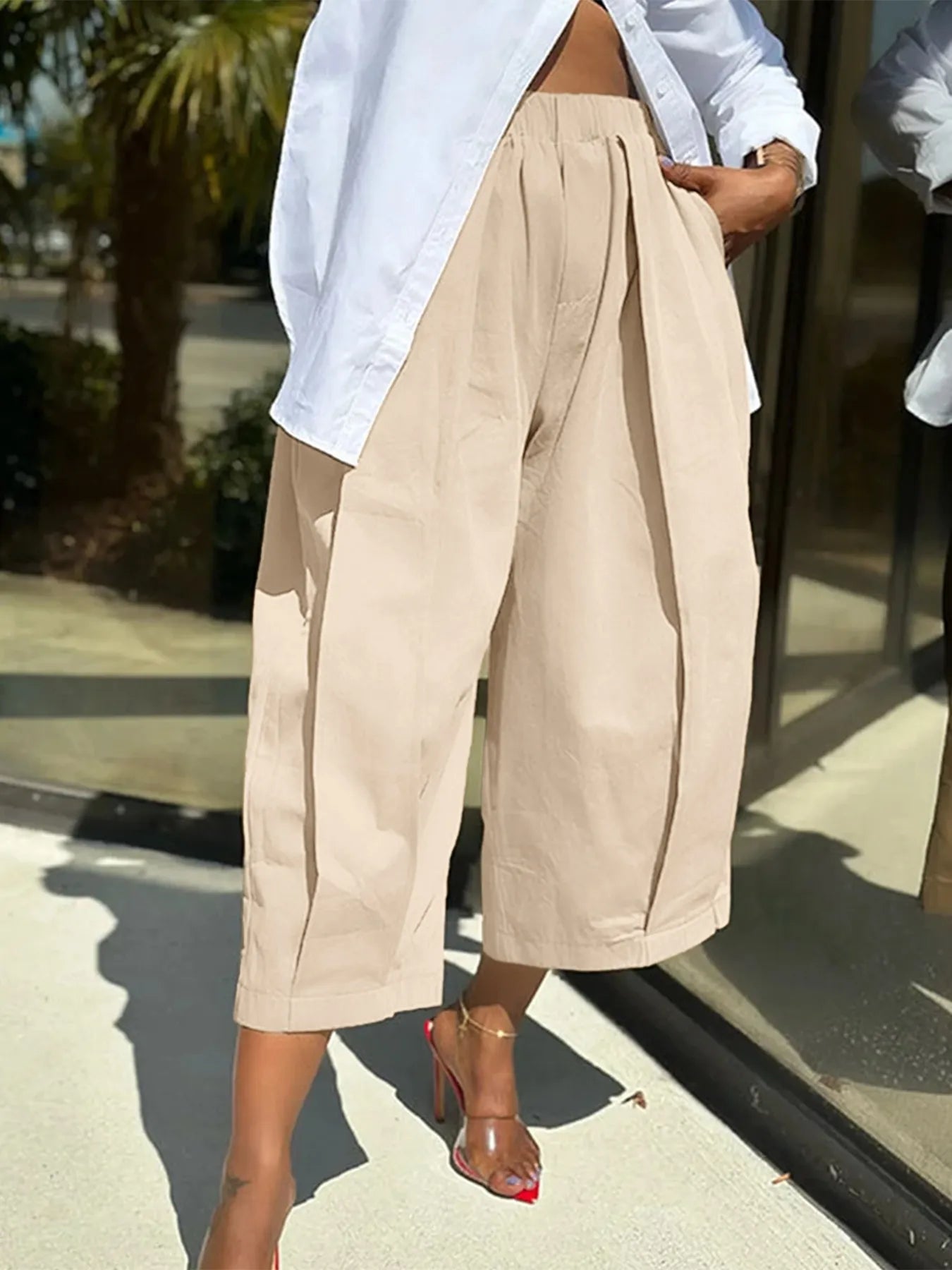 Wide Leg Pleated Cropped Pants - Oh she Rose