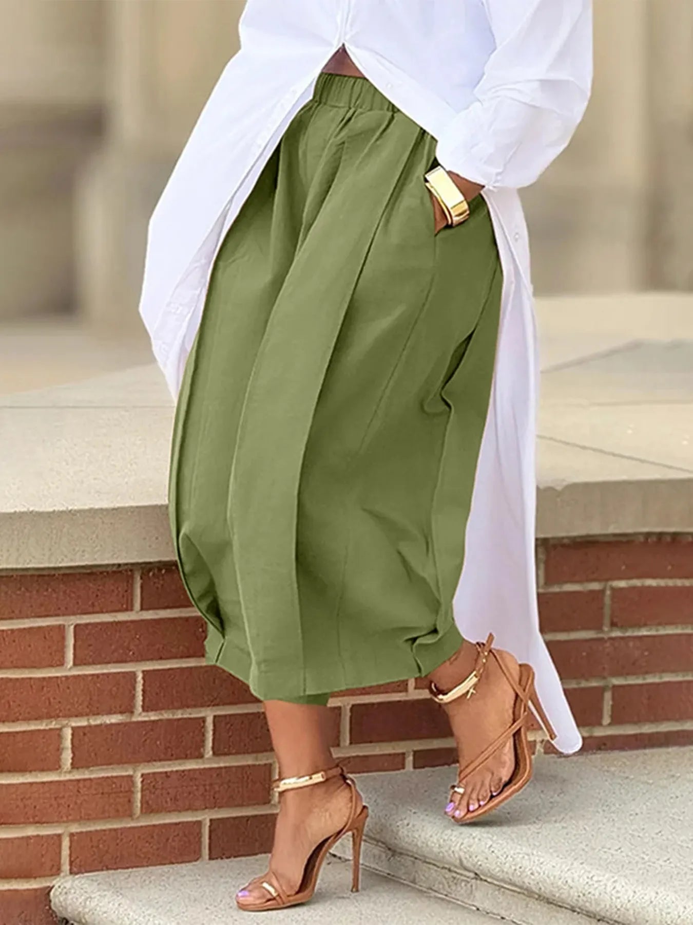 Wide Leg Pleated Cropped Pants - Oh she Rose
