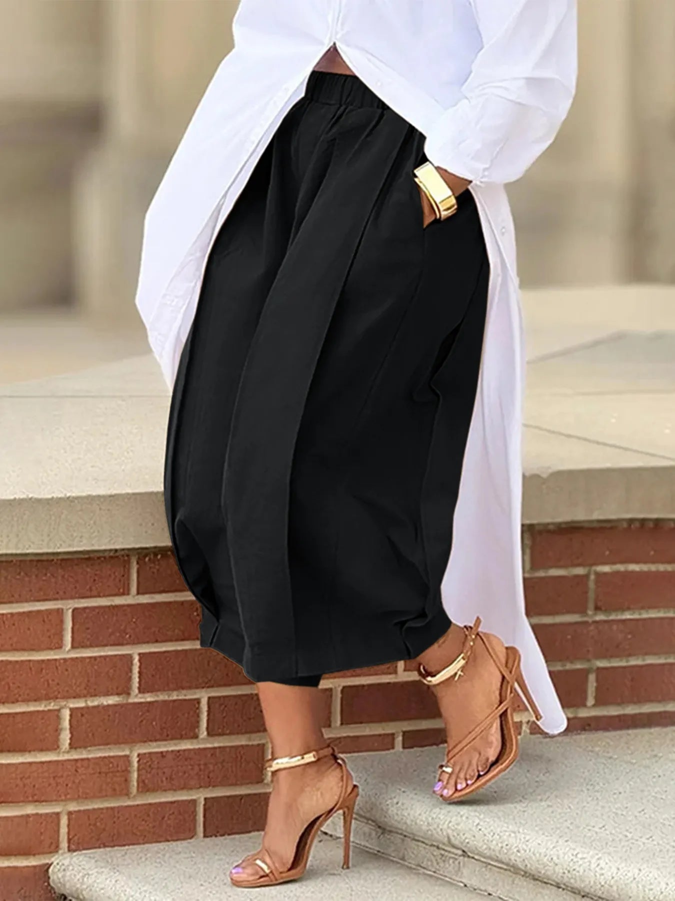 Wide Leg Pleated Cropped Pants - Oh she Rose