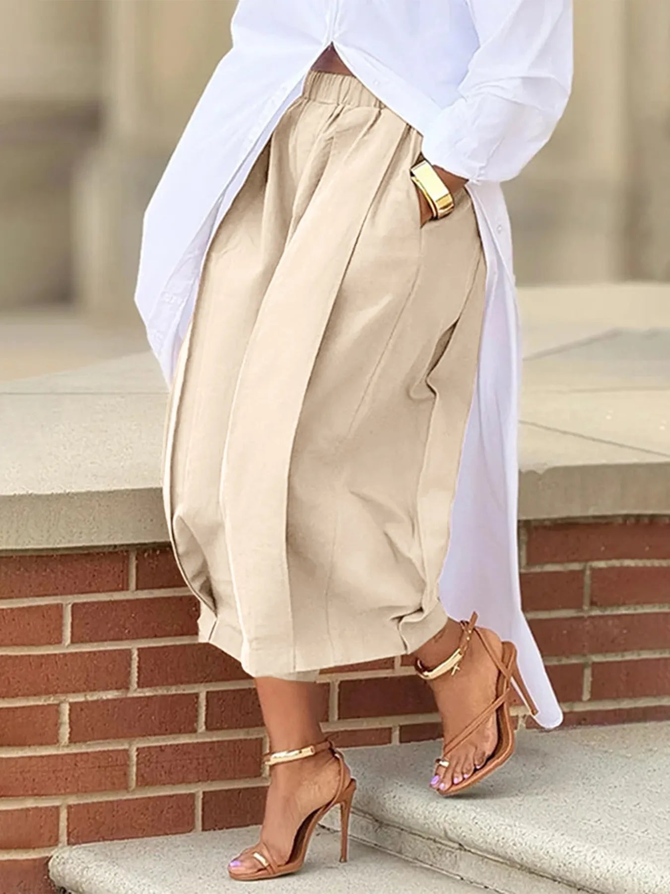 Wide Leg Pleated Cropped Pants - Oh she Rose