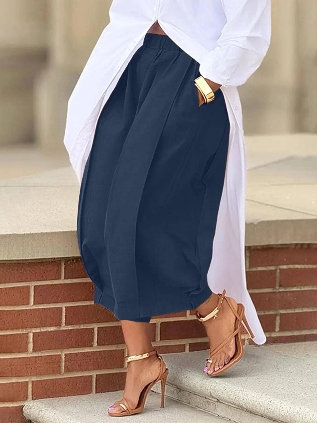 Wide Leg Pleated Cropped Pants - Oh she Rose
