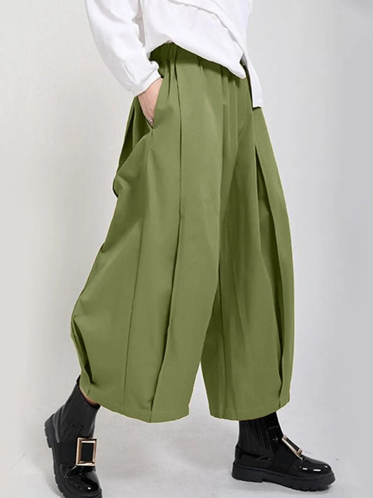 Wide Leg Pleated Cropped Pants - Oh she Rose