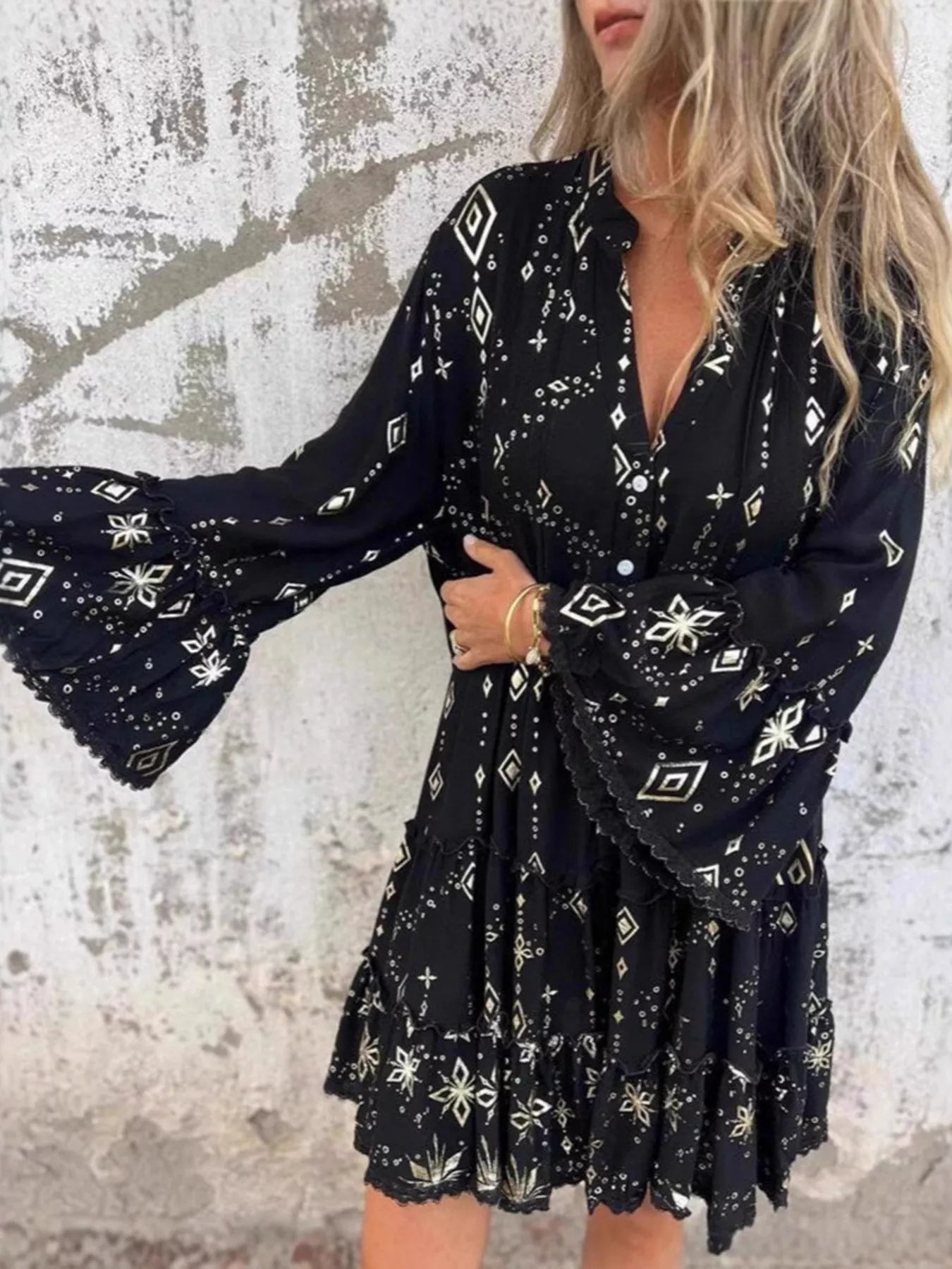 Witchy Woman Ruffle Sleeve Dress - Oh she Rose